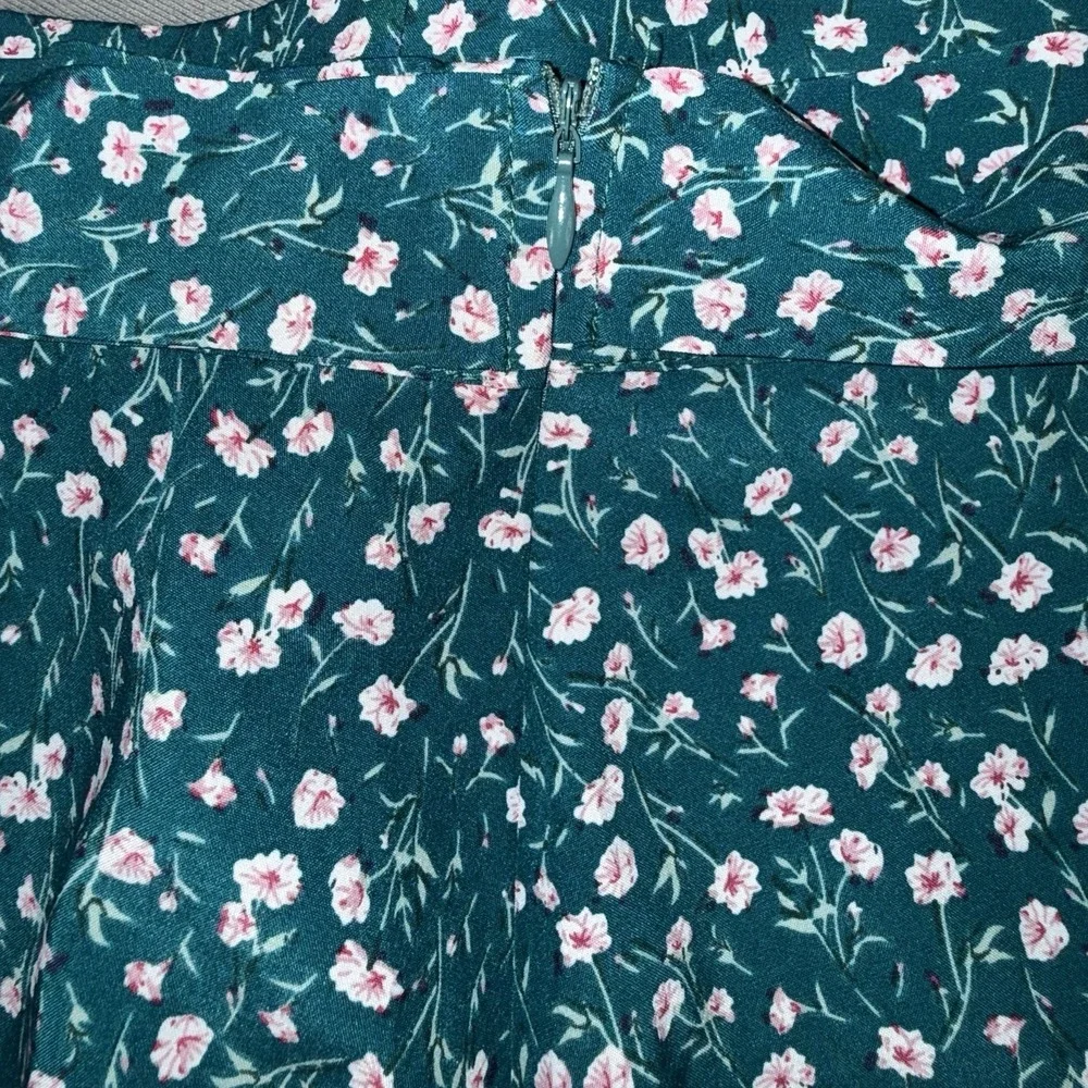 Green Floral Prairie Cottagecore Style High Low Skirt w/ Bow Size Large